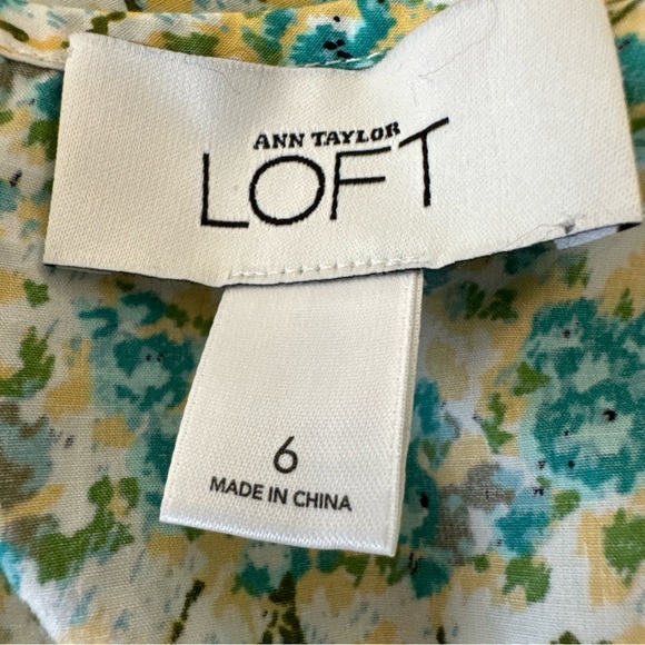 Ann Taylor Loft Sundress Womens 6 Aqua yellow Floral Spagetti Tie Straps Cotton - Picture 6 of 8